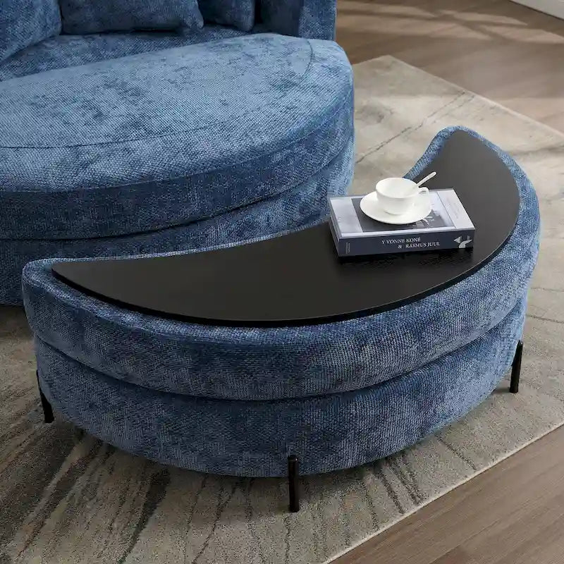 Modern Sofa Chair Round Accent Barrel Chair With 5 Pillows and Optional Ottoman