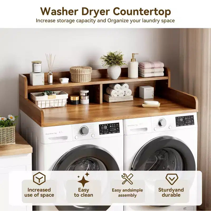 2-Tier Washer and Dryer Countertop with Shelf or Drawers, Laundry Countertop Cover with Non-Slip Pad, 54X27.5 Laundry Topper for Folding Clothes