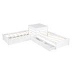 Lit plateforme en L moderne blanc de taille double avec lit gigogne et tiroirs pour chambre à coucher