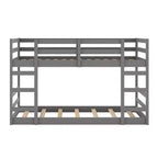 Low Bunk Bed , Wooden Floor Bunk Bed with Ladder, Bunk Bed with Full Guardrails