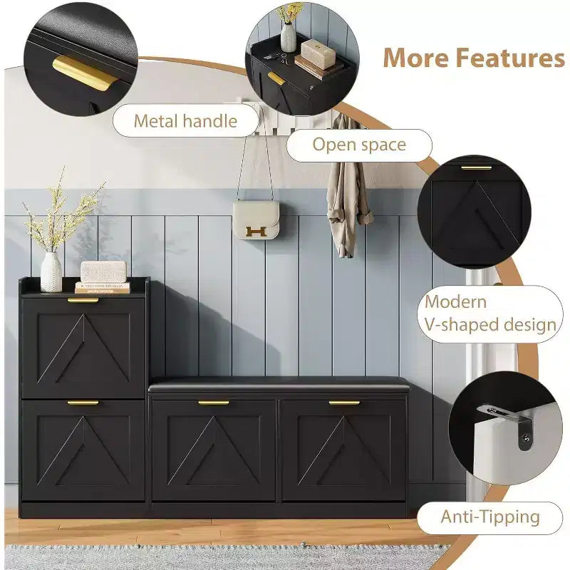 Shoe Storage Cabinet with Bench & 4 Flip Drawers - Narrow Entryway Organizer for 35-40 Pairs