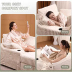 Oversized Chaise Lounge Chair Indoor with Storage Ottoman, Upholstered Corduroy Sofa Bed Cloud Couch with 3 Pillows, Single Sleeper Sofa Chair