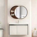 23.6 Specchio rotondo moderno scorrevole con contenitore, Specchio da trucco salvaspazio per bagno, Specchio decorativo per soggiorno