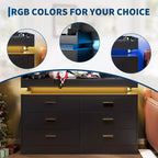 Modern TV Stand with 6 Drawers & LED Lights, Floating Countertop Coffee Bar for Living Room Entertainment Center