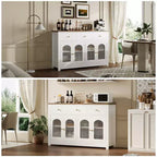 55 Inch Storage Cabinet Dining Narrow Buffet Sideboard Cabinet with 3 Drawers and 4 Doors for Kitchen, Dining Room, Living Room