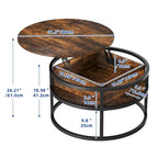 Table basse ronde relevable Moasis Farmhouse avec rangement dissimulé et étagère