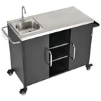 Outdoor Kitchen Island with Sink, Outdoor Bar Cart Sink Station with 4 Lockable Wheels