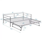 Bellemave Silver Twin Daybed Metal Day Bed Frame with Pop Up Trundle, Metal Sofa Bed with Adjustable Folding Trundle for Bedroom, Living RoomWhite