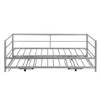 Bellemave Silver Twin Daybed Metal Day Bed Frame with Pop Up Trundle, Metal Sofa Bed with Adjustable Folding Trundle for Bedroom, Living RoomWhite