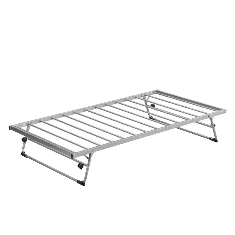 Bellemave Silver Twin Daybed Metal Day Bed Frame with Pop Up Trundle, Metal Sofa Bed with Adjustable Folding Trundle for Bedroom, Living RoomWhite