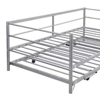 Bellemave Silver Twin Daybed Metal Day Bed Frame with Pop Up Trundle, Metal Sofa Bed with Adjustable Folding Trundle for Bedroom, Living RoomWhite