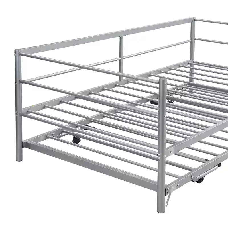 Bellemave Silver Twin Daybed Metal Day Bed Frame with Pop Up Trundle, Metal Sofa Bed with Adjustable Folding Trundle for Bedroom, Living RoomWhite