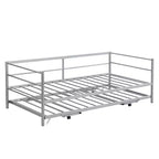 Bellemave Silver Twin Daybed Metal Day Bed Frame with Pop Up Trundle, Metal Sofa Bed with Adjustable Folding Trundle for Bedroom, Living RoomWhite