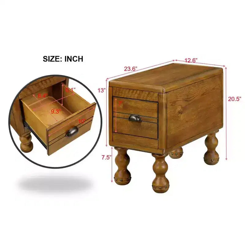 Table d'appoint rectangulaire vintage en bois Hostack 23.6'' pour petits espaces et salons, marron antique