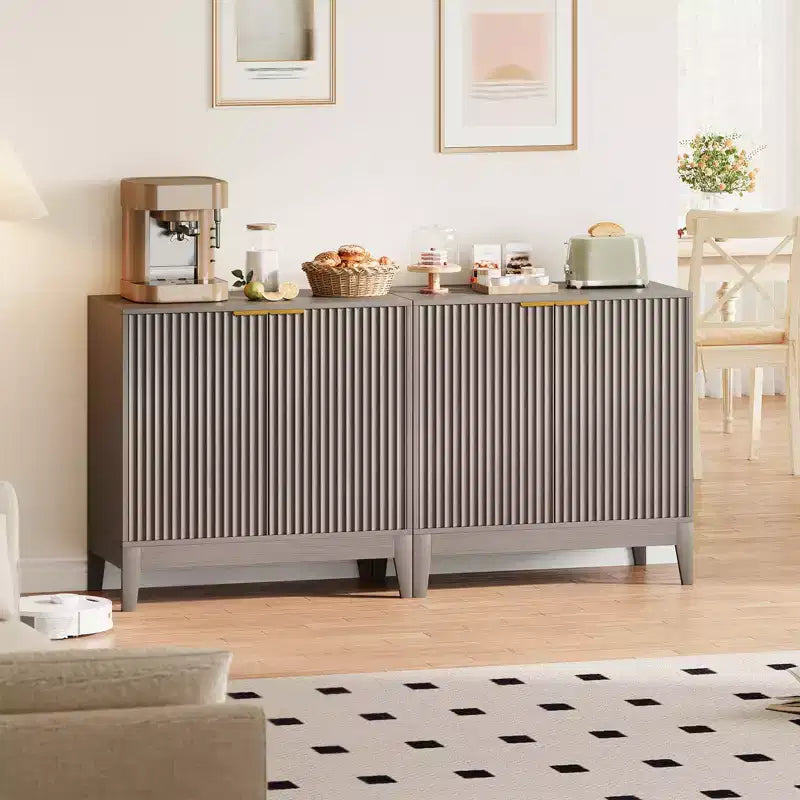 COZONY 32 Fluted Cabinet with 2 Doors & Adjustable Shelves, Mid Century Modern Sideboard Buffet Storage