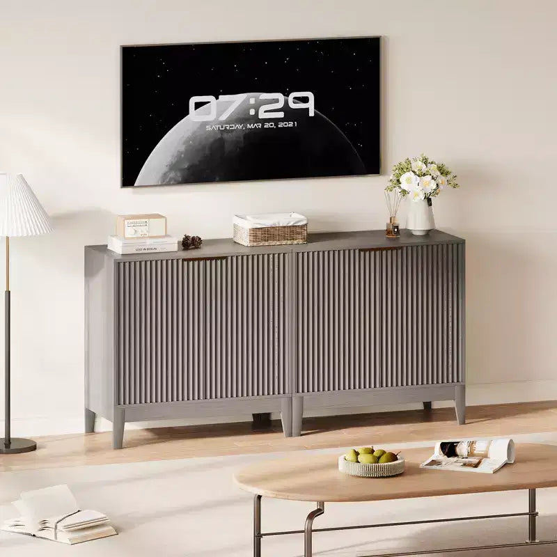 COZONY 32 Fluted Cabinet with 2 Doors & Adjustable Shelves, Mid Century Modern Sideboard Buffet Storage