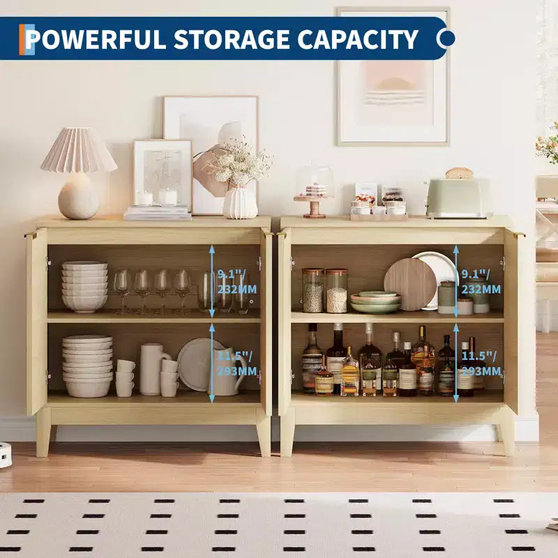 COZONY 32 Fluted Cabinet with 2 Doors & Adjustable Shelves, Mid Century Modern Sideboard Buffet Storage