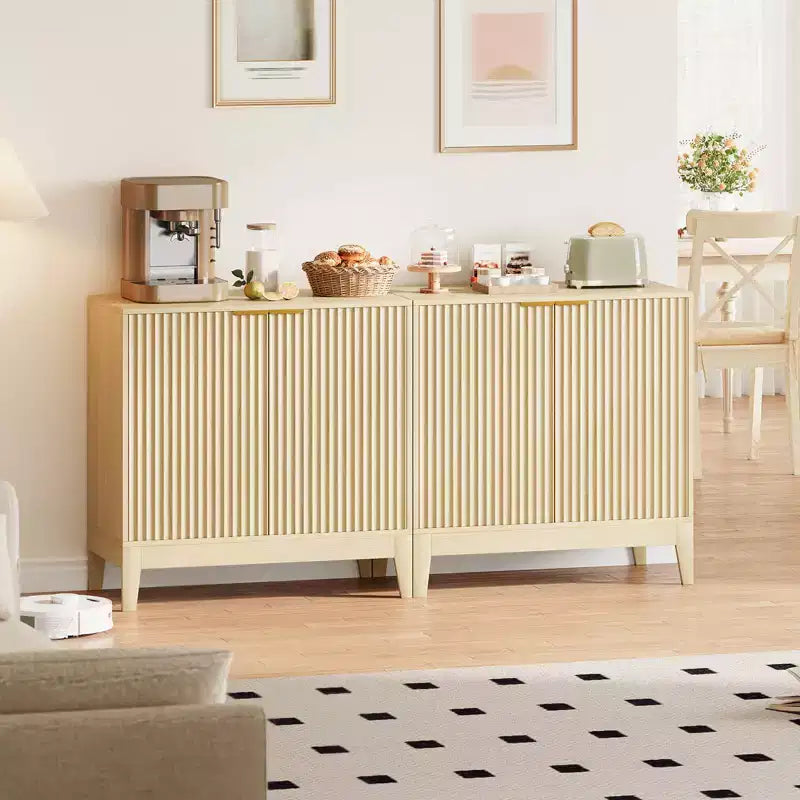 COZONY 32 Fluted Cabinet with 2 Doors & Adjustable Shelves, Mid Century Modern Sideboard Buffet Storage