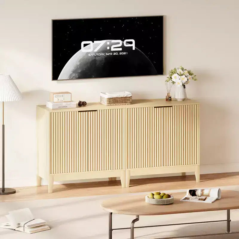 COZONY 32 Fluted Cabinet with 2 Doors & Adjustable Shelves, Mid Century Modern Sideboard Buffet Storage