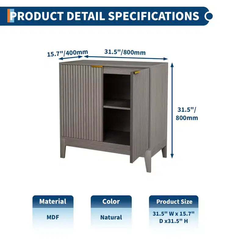 COZONY 32 Fluted Cabinet with 2 Doors & Adjustable Shelves, Mid Century Modern Sideboard Buffet Storage