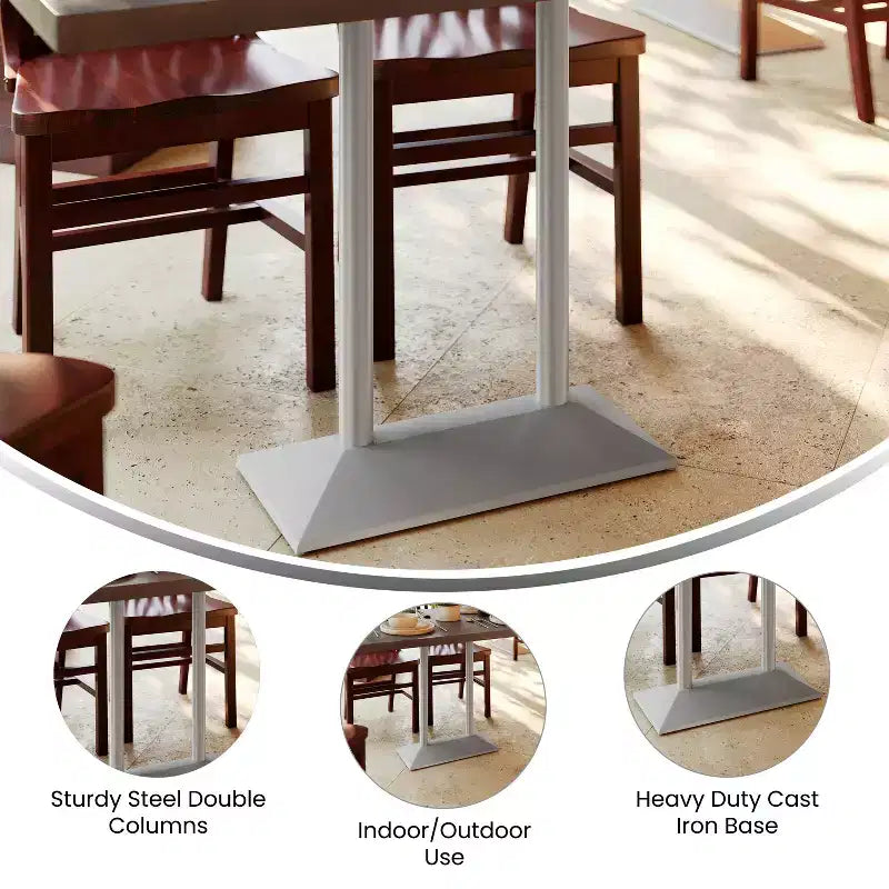 Pied de table double colonne Flash Furniture Palis, hauteur salle à manger, pour plateaux de 76,2 x 121,9 cm, intérieur/extérieur