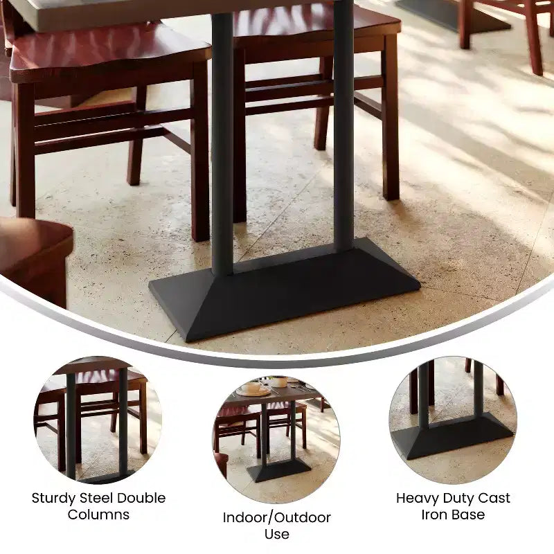 Pied de table double colonne Flash Furniture Palis, hauteur salle à manger, pour plateaux de 76,2 x 121,9 cm, intérieur/extérieur