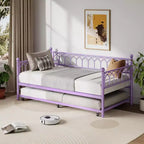 Twin Daybed with Trundle, Day Bed with Charging Station & LED Lights, Metal Sofa Bed Frame with Pull Out Trundle for Living Room, Bedroom, Apartment