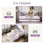 Twin Daybed with Trundle, Day Bed with Charging Station & LED Lights, Metal Sofa Bed Frame with Pull Out Trundle for Living Room, Bedroom, Apartment
