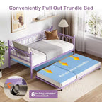Twin Daybed with Trundle, Day Bed with Charging Station & LED Lights, Metal Sofa Bed Frame with Pull Out Trundle for Living Room, Bedroom, Apartment