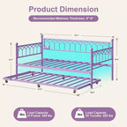 Twin Daybed with Trundle, Day Bed with Charging Station & LED Lights, Metal Sofa Bed Frame with Pull Out Trundle for Living Room, Bedroom, Apartment