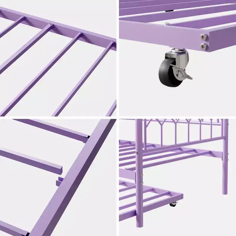 Twin Daybed with Trundle, Day Bed with Charging Station & LED Lights, Metal Sofa Bed Frame with Pull Out Trundle for Living Room, Bedroom, Apartment