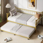 Twin Daybed with Trundle, Day Bed with Charging Station & LED Lights, Metal Sofa Bed Frame with Pull Out Trundle for Living Room, Bedroom, Apartment
