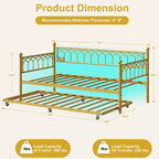Twin Daybed with Trundle, Day Bed with Charging Station & LED Lights, Metal Sofa Bed Frame with Pull Out Trundle for Living Room, Bedroom, Apartment