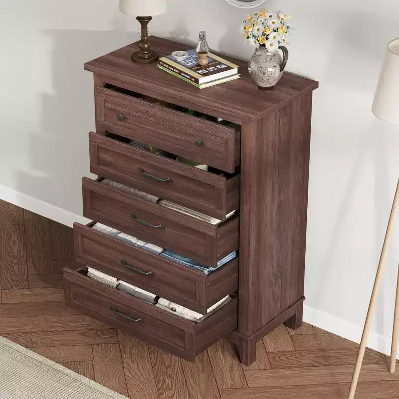5 Drawer Dresser, 41.3 Tall Ultra-Deep Drawer Dresser, Wooden Closet Storage Chest for Living Room, Bedroom, Entryway