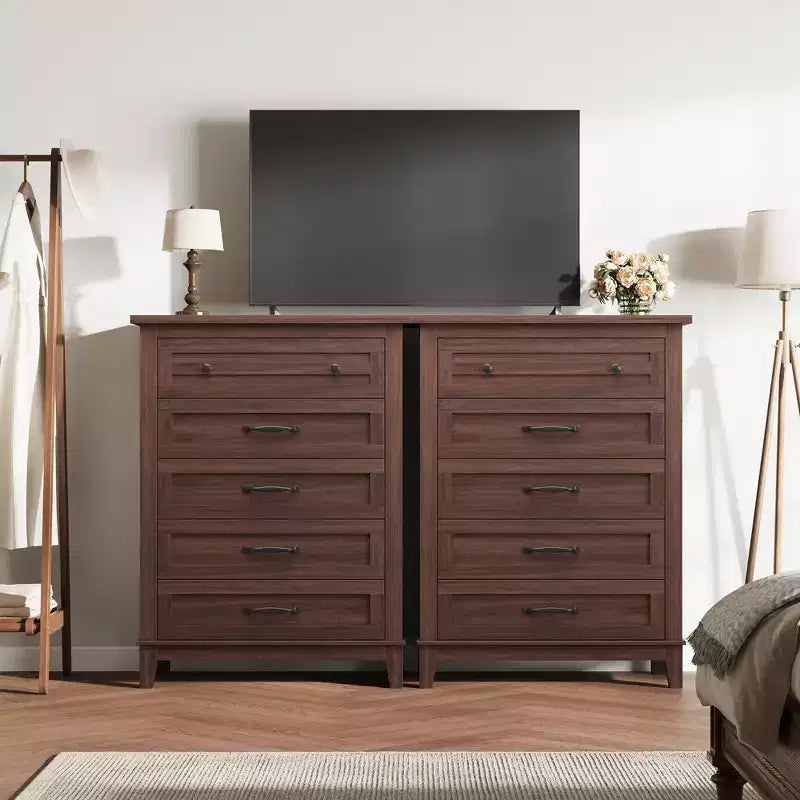 5 Drawer Dresser, 41.3 Tall Ultra-Deep Drawer Dresser, Wooden Closet Storage Chest for Living Room, Bedroom, Entryway
