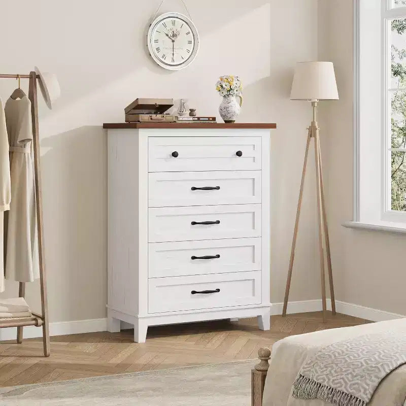 5 Drawer Dresser, 41.3 Tall Ultra-Deep Drawer Dresser, Wooden Closet Storage Chest for Living Room, Bedroom, Entryway