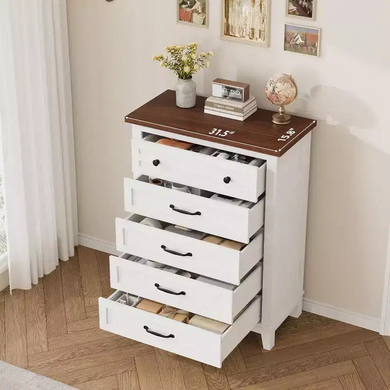 5 Drawer Dresser, 41.3 Tall Ultra-Deep Drawer Dresser, Wooden Closet Storage Chest for Living Room, Bedroom, Entryway