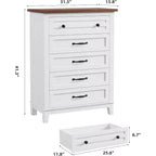 5 Drawer Dresser, 41.3 Tall Ultra-Deep Drawer Dresser, Wooden Closet Storage Chest for Living Room, Bedroom, Entryway