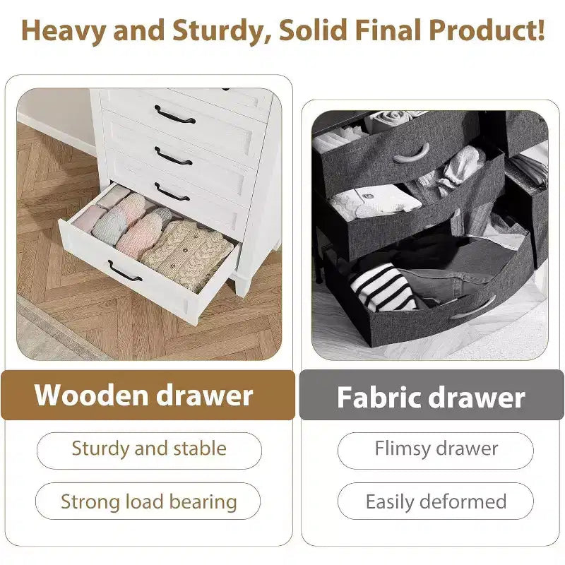 5 Drawer Dresser, 41.3 Tall Ultra-Deep Drawer Dresser, Wooden Closet Storage Chest for Living Room, Bedroom, Entryway