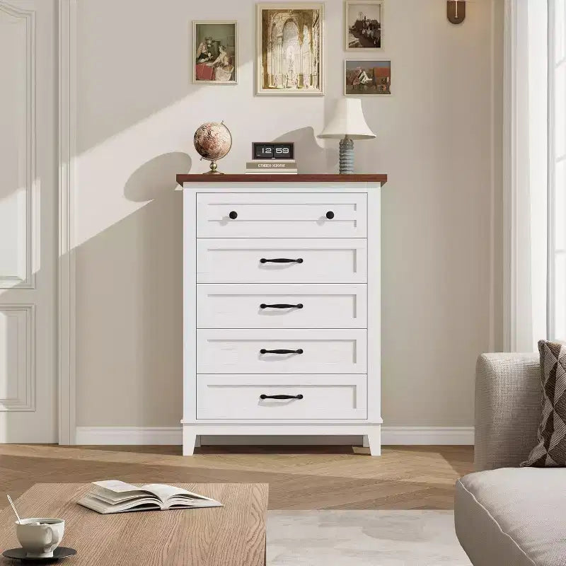 5 Drawer Dresser, 41.3 Tall Ultra-Deep Drawer Dresser, Wooden Closet Storage Chest for Living Room, Bedroom, Entryway