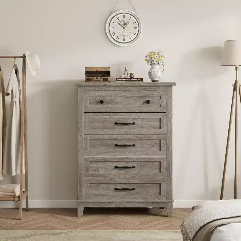 5 Drawer Dresser, 41.3 Tall Ultra-Deep Drawer Dresser, Wooden Closet Storage Chest for Living Room, Bedroom, Entryway