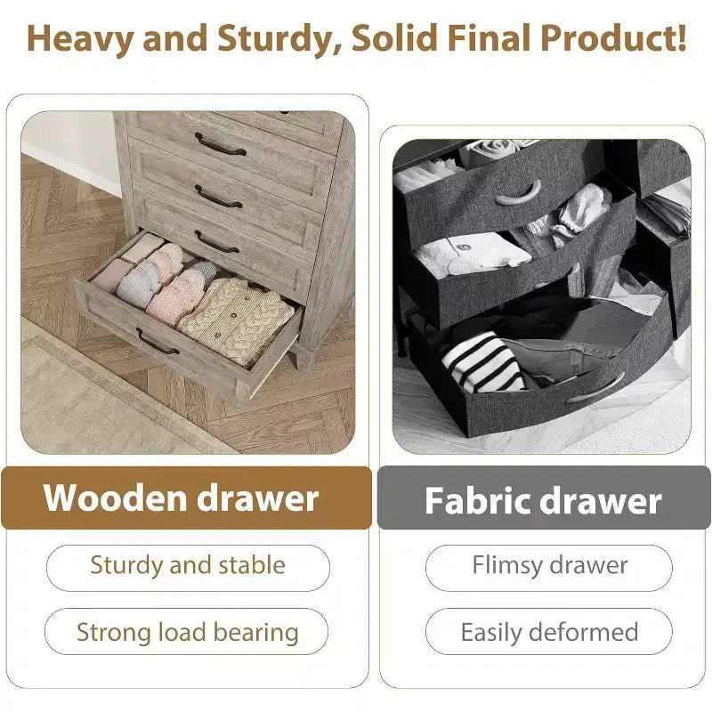 5 Drawer Dresser, 41.3 Tall Ultra-Deep Drawer Dresser, Wooden Closet Storage Chest for Living Room, Bedroom, Entryway