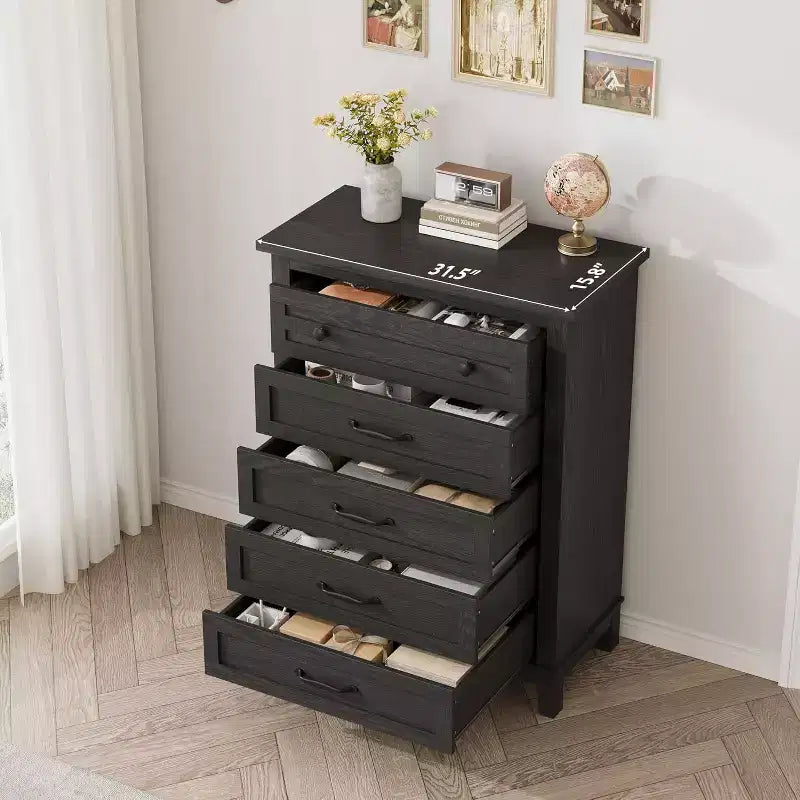 5 Drawer Dresser, 41.3 Tall Ultra-Deep Drawer Dresser, Wooden Closet Storage Chest for Living Room, Bedroom, Entryway