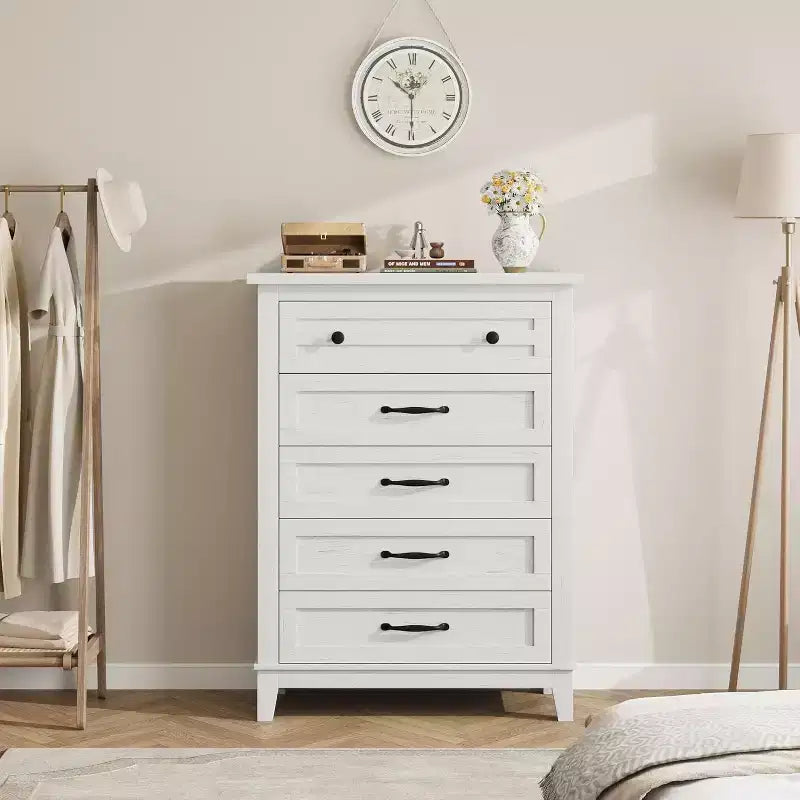 5 Drawer Dresser, 41.3 Tall Ultra-Deep Drawer Dresser, Wooden Closet Storage Chest for Living Room, Bedroom, Entryway