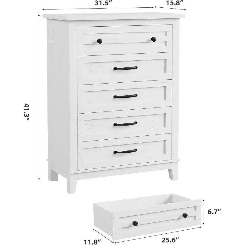 5 Drawer Dresser, 41.3 Tall Ultra-Deep Drawer Dresser, Wooden Closet Storage Chest for Living Room, Bedroom, Entryway