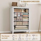 5 Drawer Dresser, 41.3 Tall Ultra-Deep Drawer Dresser, Wooden Closet Storage Chest for Living Room, Bedroom, Entryway