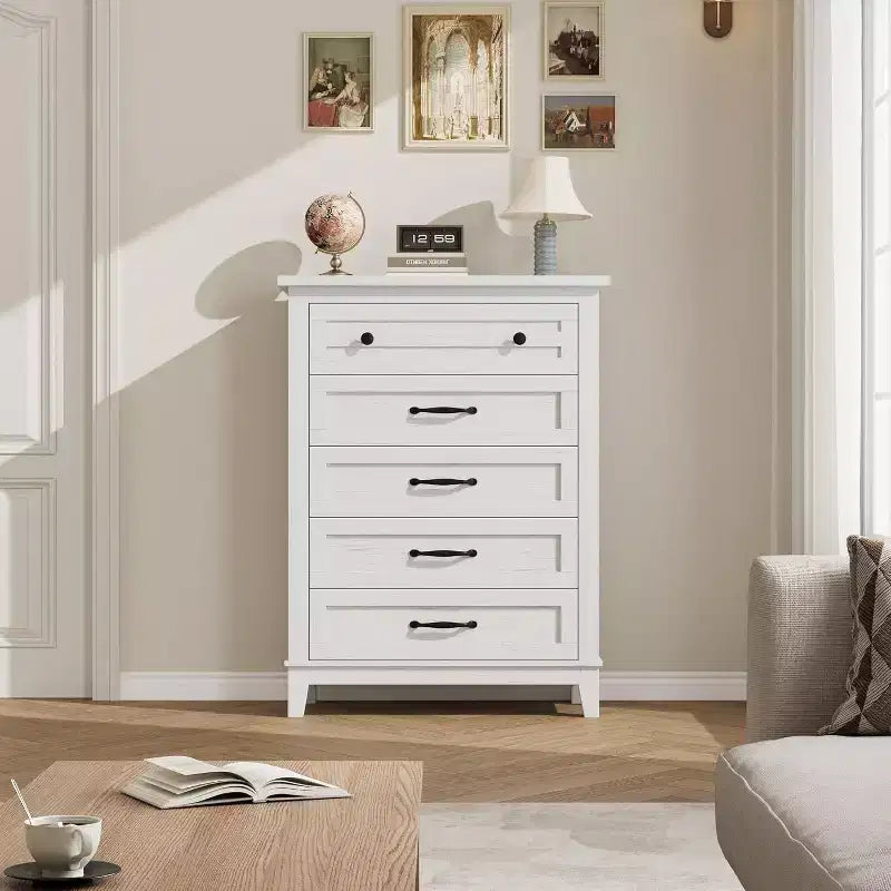5 Drawer Dresser, 41.3 Tall Ultra-Deep Drawer Dresser, Wooden Closet Storage Chest for Living Room, Bedroom, Entryway