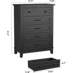 5 Drawer Dresser, 41.3 Tall Ultra-Deep Drawer Dresser, Wooden Closet Storage Chest for Living Room, Bedroom, Entryway