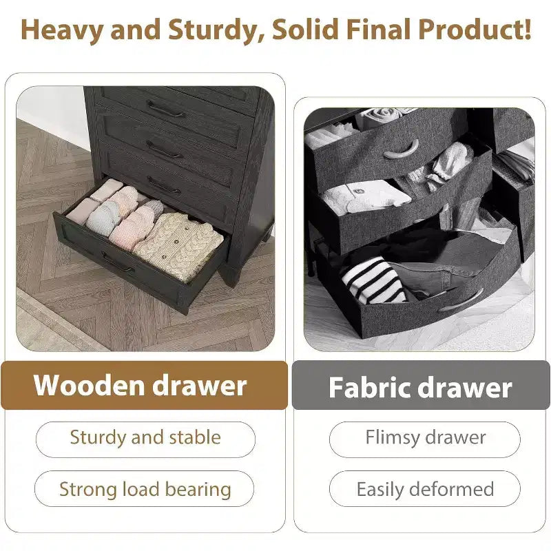 5 Drawer Dresser, 41.3 Tall Ultra-Deep Drawer Dresser, Wooden Closet Storage Chest for Living Room, Bedroom, Entryway