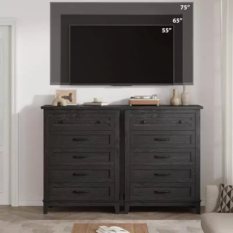 5 Drawer Dresser, 41.3 Tall Ultra-Deep Drawer Dresser, Wooden Closet Storage Chest for Living Room, Bedroom, Entryway